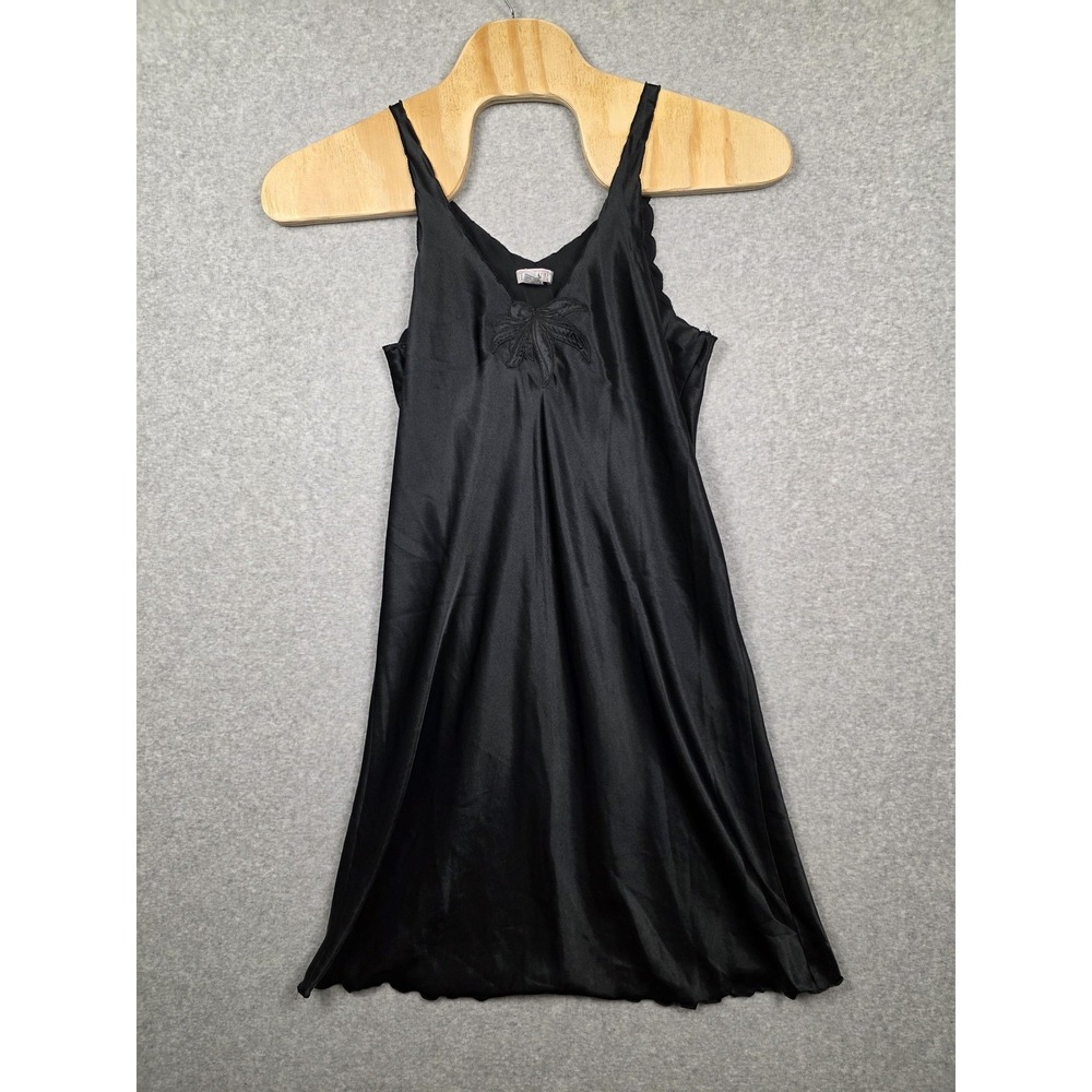 Lindsey Blake Nightgown Womens Large Black Satin Slip Chemise‎ Lingerie Dress